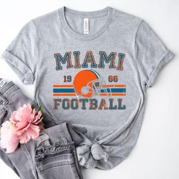 Tops - 1966 Miami Football Shirt Dolphins Football  Retro Dolphins Shirt
